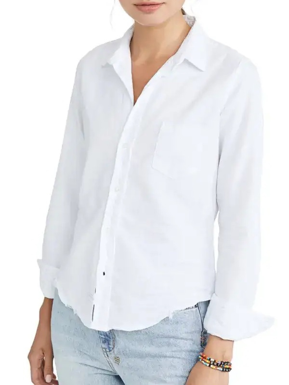 Frank & Eileen White famous denim distressed Barry Button-Down Shirt